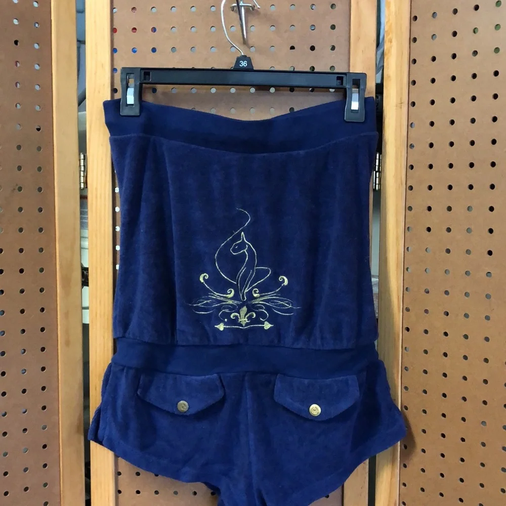Baby Phat Navy Blue Velour Strapless Shorts Romper